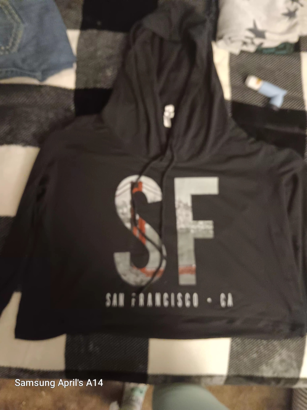 Star Tee  Black Hoodie with Red & White SF Graphic
